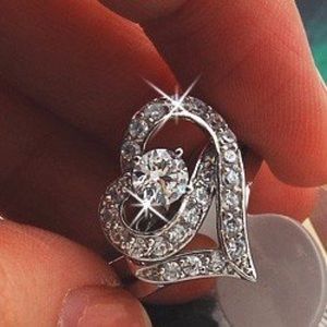 2 Piece Sterling Silver Heart Wedding Ring 6 and 8